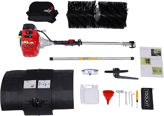 Gas Power Broom 52cc 2hp Hand Held Artificial Lawn Sweeper Gasoline Powered Outdoor Walk Behind Sweeper, for Dirt Grass Leaves Lawn Debris Artificial Turf & Light Snow
