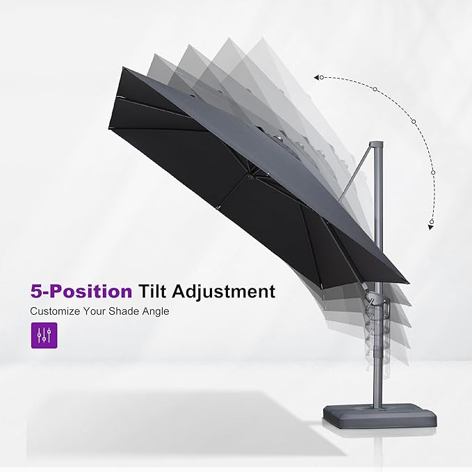 PURPLE LEAF Patio Umbrella 8' X 8' Rectangle Cantilever Umbrella Large Aluminum Outdoor Umbrellas with 360-degree Rotation & UPF40+ Premium Fabric for Deck Pool Garden Yard, Mist Grey