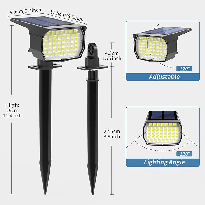 Solar Spot Lights Outdoor Waterproof Landscape Spotlight Cool White 2 Pack | Waterproof IP65, 46 LEDs, 3 Modes Auto On/Off WENATY Solar Powered Flood Lights for Outside Pathway, Yard, Garden, Walkway