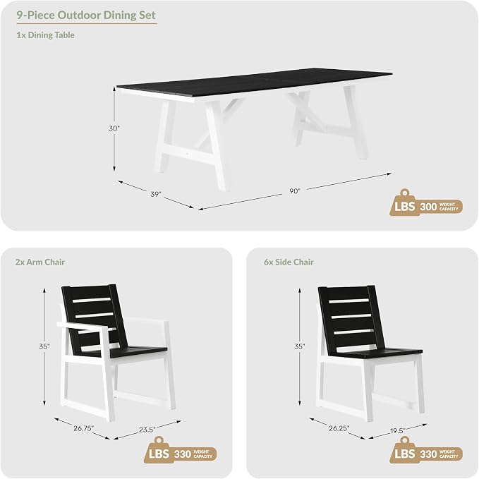 WestinTrends Cape May 9-Piece HDPE Outdoor Furniture Patio Dining Table with Umbrella Hole and Chairs Set for 8, Gray