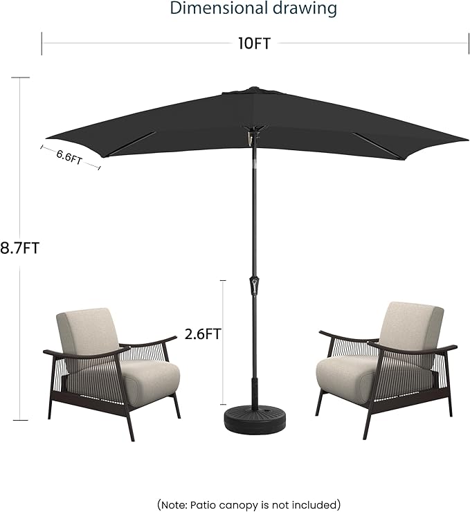 6.5x10FT Rectangular Patio Umbrella with Push Button Tilt & Crank Lift for Garden,UV Protection Outdoor Umbrella for Deck,Pool and Yard,Black