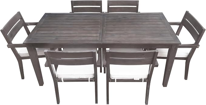 SOFTSEA 7 Pieces Wood Patio Dining Set, Acacia Wood Outdoor Dining Set for 6, Gray