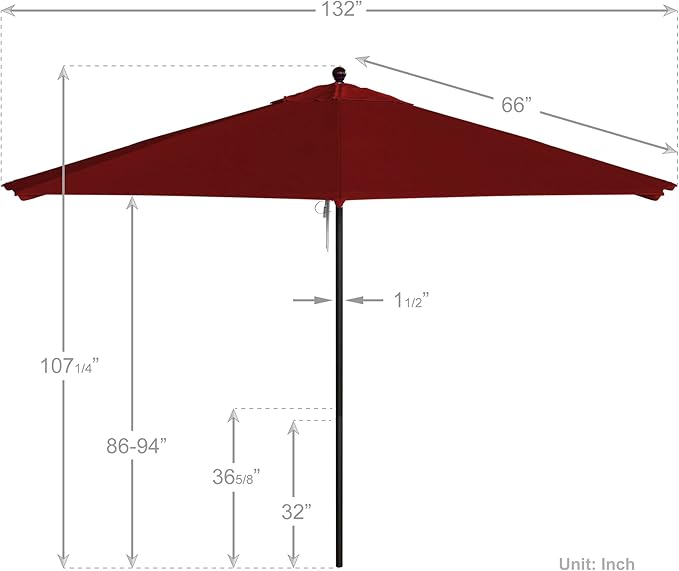 California Umbrella 11Ft Commercial Grade Market Umbrella, Pulley Lift, Aluminum/Fiberglass, 2mm pole wall, Bronze Frame, Solution Dyed Red Fabric