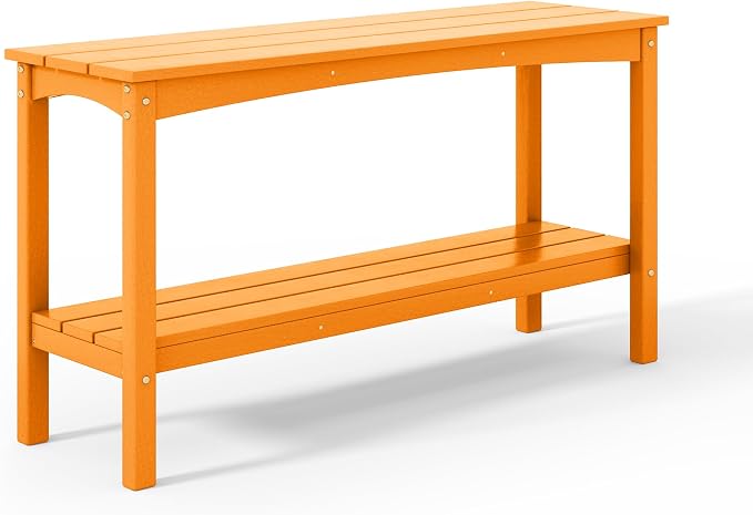 Costaelm Outdoor Plant Stand, 2-Tier Small Outdoor Table, Outdoor Side Tables for Patio or Indoor, Patio Table for Pool, Porch, Weather Resistant Easy Maintenance, Orange