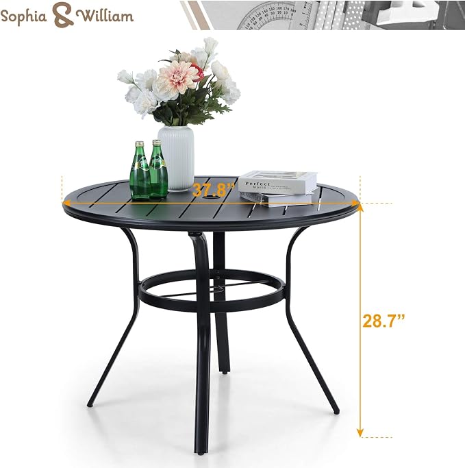Sophia & William Outdoor Patio Dining Table Round 37.8”Dia x28.7”H, Modern Outdoor Metal Furniture with 1.97” Umbrella Hole for Poolside Porch Patio Garden Lawn Balcony Backyard and Indoor