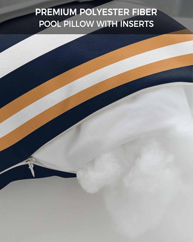 Stripes Outdoor Pillows for Chaise Lounge Chair Set of 1 Orange Navy Blue Stripe Modern Abstract Minimalist Waterproof Lumbar Patio Pillows with Insert & Adjustable Elastic Strap for Recliner Beach