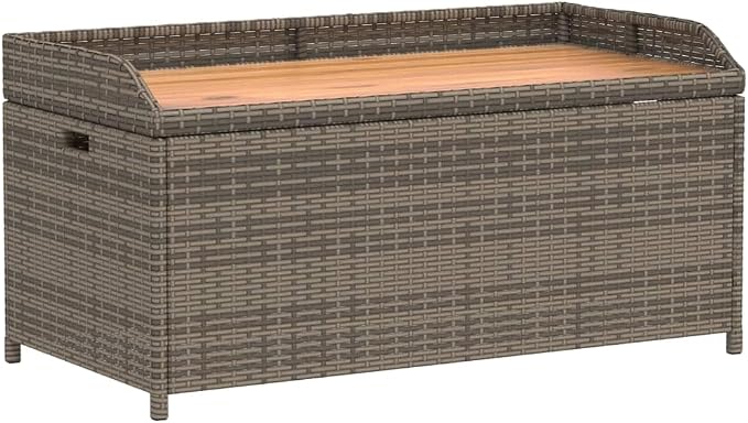 Gecheer Patio Rattan Deck Box Storage Bench Gray 39.4"x19.7"x20.5" Poly Rattan and Acacia Wood
