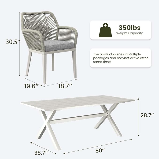 LayinSun Outdoor Dining Set for 6, 7 Pieces Patio Furniture Sets with Aluminum Dining Table and Rope Weave Chairs