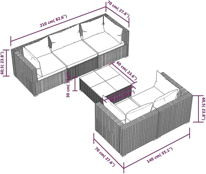 Patio Lounge Set with Cushions,Outdoor Table and Chairs Set,Terrace Conversation Set Furniture,Outdoor Furniture,for Garden,Backyard,6 Piece Poly Rattan Brown