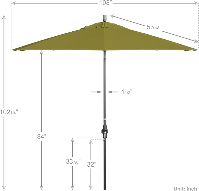 California Umbrella 9' Rd. Crank Lift, Collar Tilt, Aluminum Pole, Fiberglass Rib Patio Umbrella, Hammertone Grey Finish, Sunbrella Macaw
