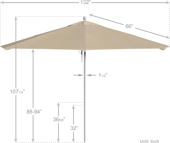 California Umbrella 11Ft Commercial Grade Market Umbrella, Pulley Lift, Aluminum/Fiberglass, 2mm pole wall, White Frame, Solution Dyed Beige Fabric