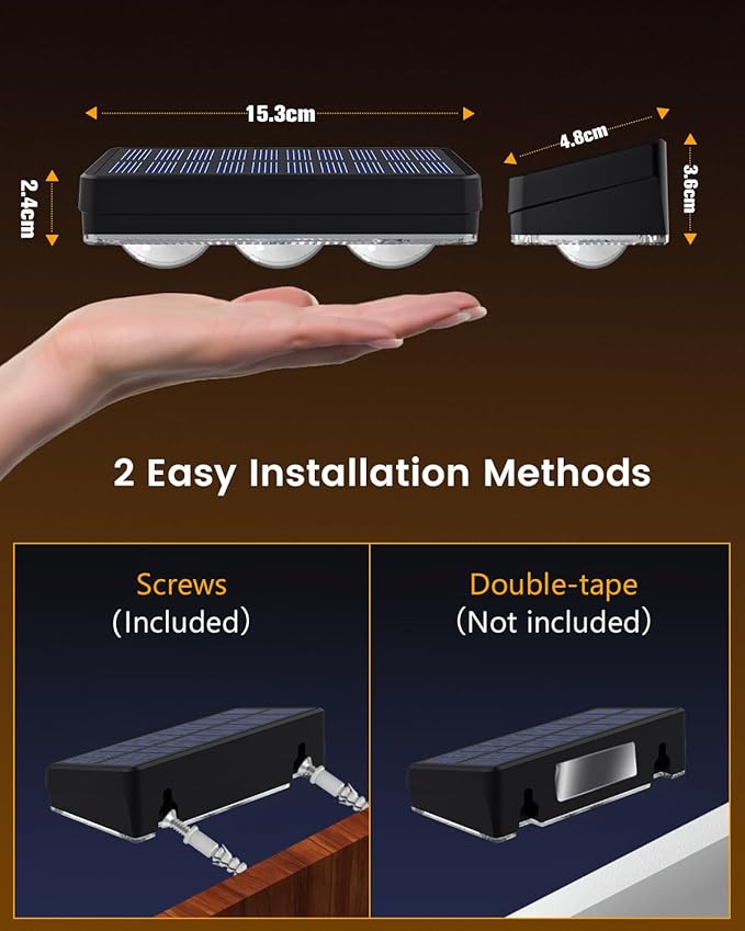 JOFIOS Solar Fence Lights Outdoor Waterproof Led, 2Pack,1300mAh,6 Inch Solar Lights for Fence with Warm White & RGB 8 Colors,Outdoor Solar Lights for Patio, Backyard, Deck, Railing (Black)