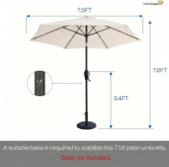 7.5ft Patio Umbrella, Outdoor Table Market Umbrella with Smooth Crank Lift, 6 Windproof Fiberglass Ribs, UPF50+ UV Protection for Deck, Pool, Garden and Backyard
