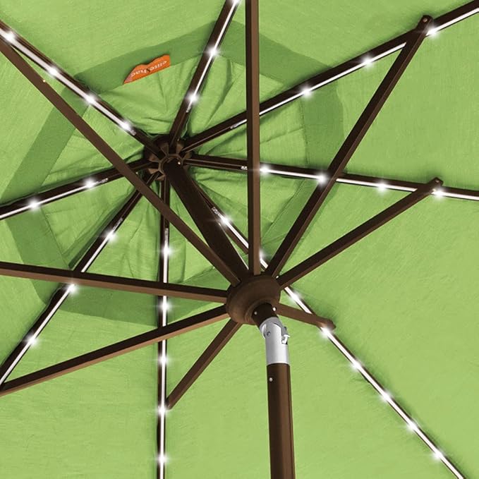 EliteShade USA 10-Year-Non-Fading 9ft 3-Tier Market Patio Umbrella, Commercial Table Umbrella with 80 Solar LED Lights, Crank Open, Windproof & UPF 50+ UV Protection for Garden, Deck, Pool, Backyard, Macaw Green
