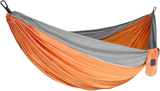 Portable Fabric Single and Double Size Outdoor Camping Hiking Garden Hammock(Double Orange Grey)