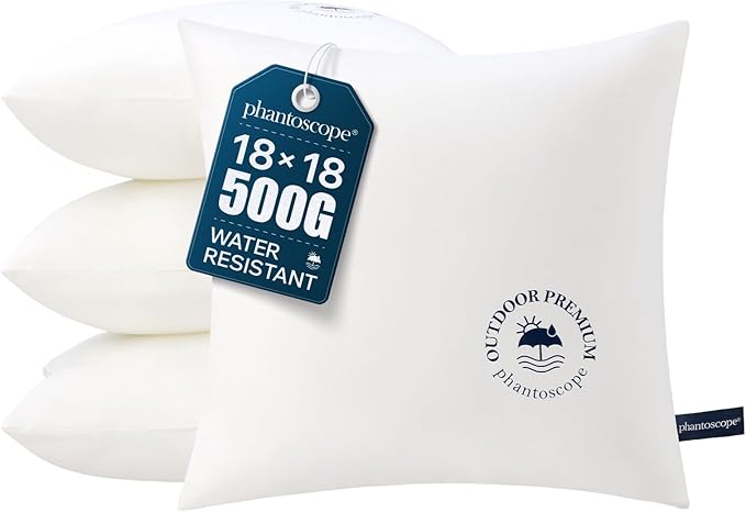 Phantoscope 18x18 Outdoor Pillow Inserts - Pack of 4 Waterproof Outdoor Throw Pillows with Webbing, Square Couch Cushion Sham Stuffer for Patio and Porch Furniture