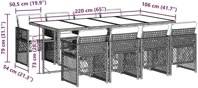 Modern 9-Piece Garden Dining Set with Black PE Rattan and Acacia Wood, Large Foldable Design for 8 People, Comfortable Cream Cushions for Patio or Balcony