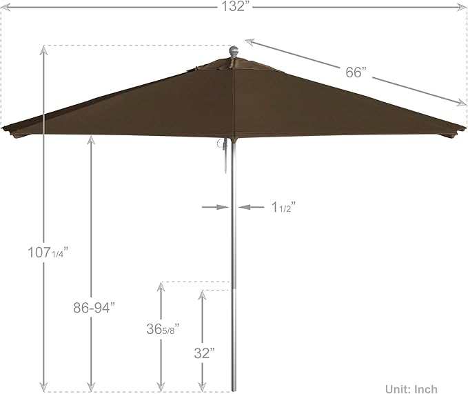 California Umbrella 11Ft Commercial Grade Sunbrella Fabric Market Umbrella, Pulley Lift, Aluminum/Fiberglass, 2mm pole wall, Silver Frame, Taupe Fabric