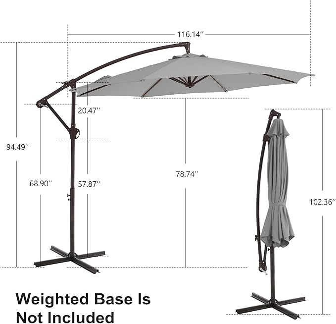10FT Patio Umbrella, Outdoor Offset Cantilever Umbrella with Sturdy 8 Ribs, Easy Tilt Adjustment for Backyard Pool Garden,Light Gray