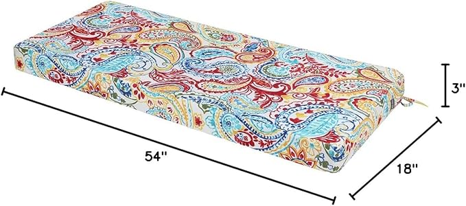FUNHOME Outdoor Bench Cushion Cover 54 x18 x 3 inch,Water Resistant Cover with Zipper&Ties,Fade-Resistant Slipcover,Patio Porch Swing Cushion Cover Replacement Only,No Insert(Phoenix)