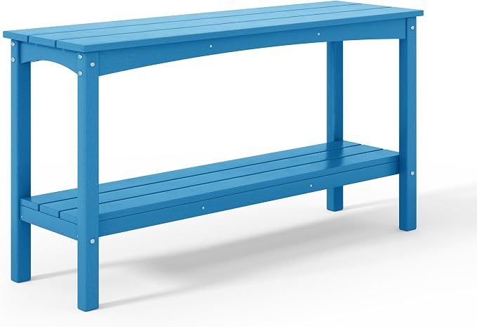 Costaelm Outdoor Plant Stand, 2-Tier Small Outdoor Table, Outdoor Side Tables for Patio or Indoor, Patio Table for Pool, Porch, Weather Resistant Easy Maintenance, Pacific Blue