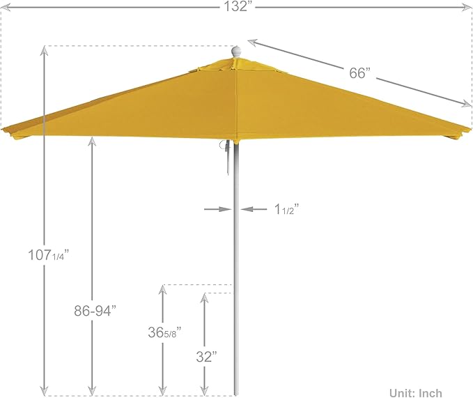 California Umbrella 11Ft Commercial Grade Market Umbrella, Pulley Lift, Aluminum/Fiberglass, 2mm pole wall, White Frame, Solution Dyed Lemon Fabric