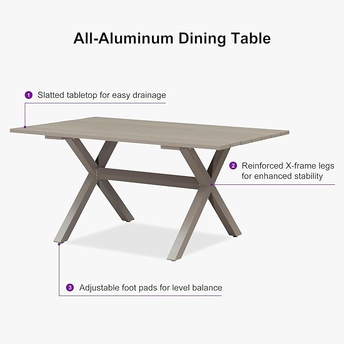 PURPLE LEAF 5 Pieces Outdoor Dining Set All Weather Wicker Patio Dining Set with Rectangular Aluminum Table and Modern Armrest Dining Chairs for Garden Deck Backyard Kitchen, Champagne