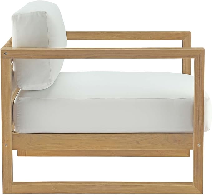 Modway Upland Teak Wood Outdoor Patio 3-Piece Sectional Sofa Set with Cushions in Natural White