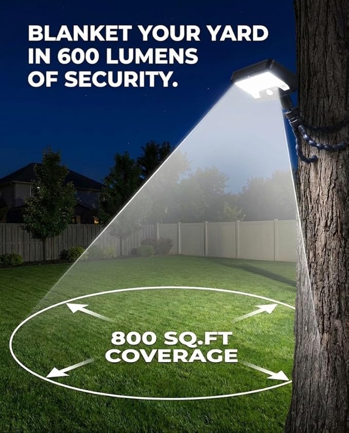 Solar Motion Lights Outdoor with 360° Flexible Tripod USB and Solar Powered 92 LED Super Bright 600LM Motion Sensor Light IP65 Waterproof for Fence Yard Patio Garden RV Camping (1)