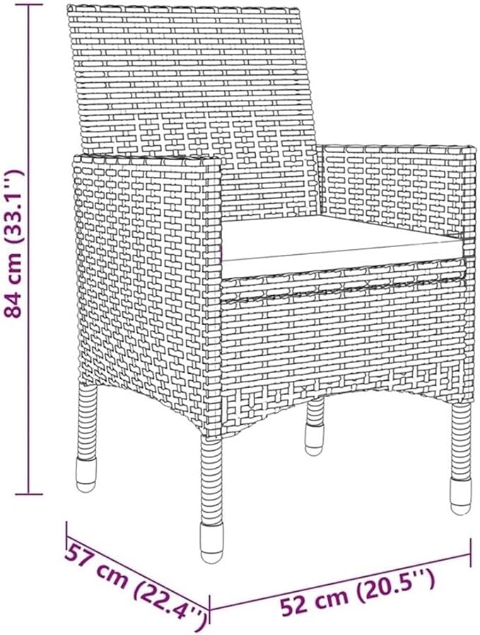 BOWERY HILL 3 Piece Patio Dining Set, Compact Gray Poly Rattan with Cushioned Seats, Tempered Glass Table, Weather-Resistant Outdoor Garden Furniture for Small Spaces, Modern Design, Seating for 2