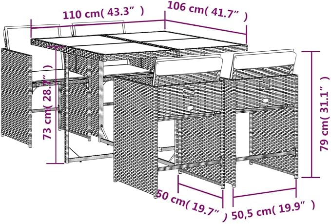 5 Piece Patio Dining Set with Cushions Beige Poly Rattan Outdoor Table and 4 Folding Chairs for Garden Backyard Relaxation with Tempered Glass Top Space-Saving Design