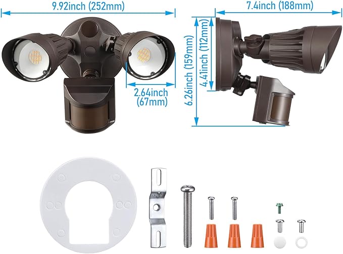 LEONLITE 3CCT LED Security Light, Motion Sensor Outdoor Lights, Dusk to Dawn, ETL Listed, Adjustable Heads, 3000K4000K5000K Selectable, Motion Detector Flood Light, Aluminum, IP65 Waterproof, Bronze