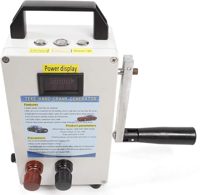 150W Hand Crank Generator, Manual Emergency Power Supply for Outdoor Camping – 60 RPM Portable Power Station for Mobile Phone & Laptop Charging, Survival Kit