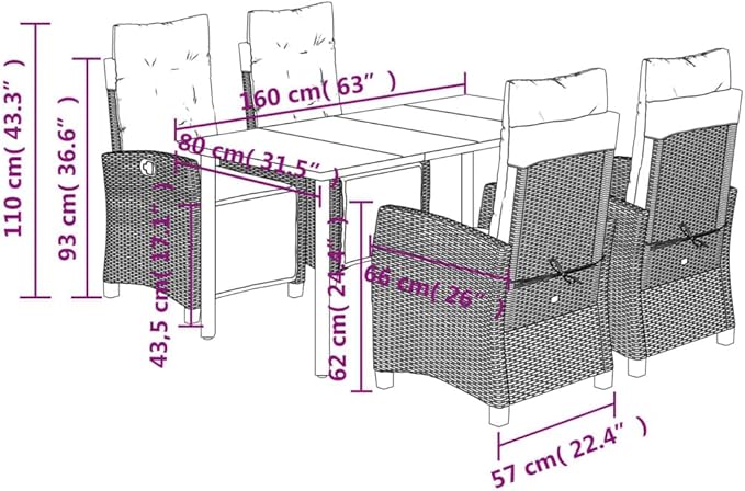 Backyard Furniture Patio Conversation Sets Outdoor Seating 5 Piece Patio Dining Set with Cushions Gray Poly Rattan Suitable for Gardens, Balconies, Decks