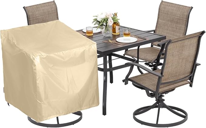 Patio Chair Covers 4 Pack, Outdoor Chair Covers Waterproof 600D Heavy Duty, All-Weather Patio Furniture Covers for Outdoor Swivel Chairs, Lawn Wicker Sofas & Rocking Chairs, Beige