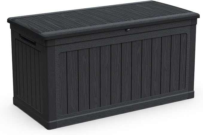 230 Gallon Deck Boxes Outdoor Waterproof Outside Storage Box,Resin Lockable Deck Box with Reinforced Support for Patio Cushions Furniure,Garden,Tools (Black-230 Gal)