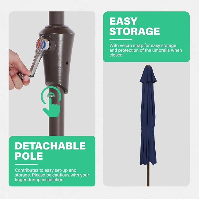 JEAREY 9ft Half Umbrella Outdoor Patio Umbrella Market Umbrellas with Crank, 1/2 Round Wall Umbrella 5 Sturdy Ribs UV Protection for Pool Garden Balcony Deck, Navy