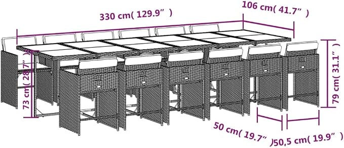 13-Piece Outdoor Patio Dining Set with Cream Cushions Beige PE Rattan Furniture Table and 12 Chairs for Backyard Garden Balcony