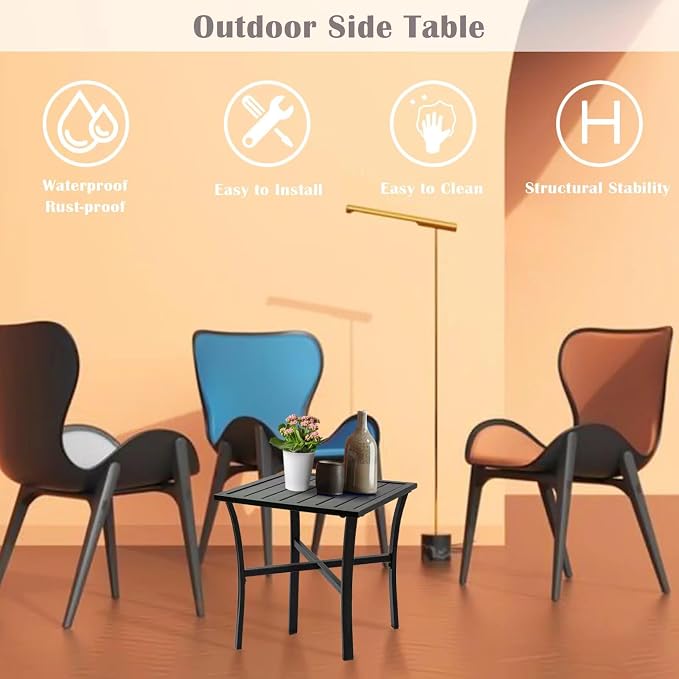 Outdoor Steel Side Table End Table for Patio, Backyard, Pool, Indoor Companion, Easy Maintenance and Weather Resistant, Black