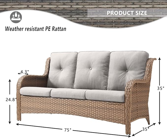 HUMMUH Patio Furniture 7 Pieces Outdoor Furniture Set PE Wicker Patio Couch with Swivel Rocker Chairs,Patio Ottomans,Outdoor Tables