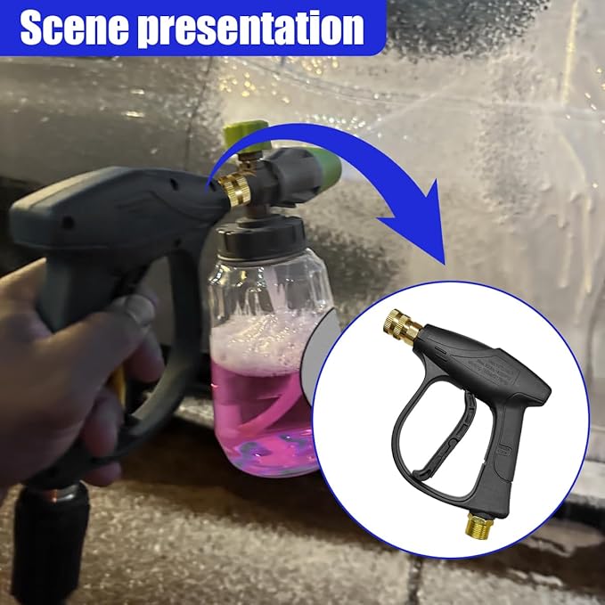 YoRise High-Pressure Car Washer Gun, 4350 PSI Max Power Automotive Washer Short Gun with 1/4" Outlet Quick Connect, M22-14 Thread Mini Vehicle Cleaning Sprayer Guns Tool(Gun)