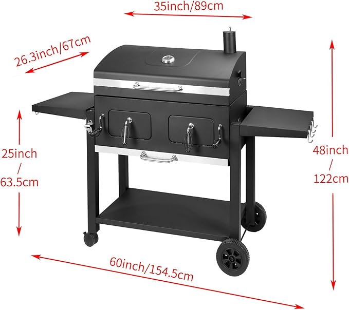 Kenadne Charcoal Grill Outdoor BBQ Grill, Extra Large Cooking Area 794 Square Inches with Two Adjustable & Individual Charcoal Tray, Foldable Side Tables for Outdoor Cooking grill Backyard
