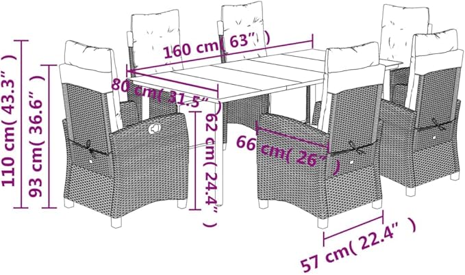 Backyard Furniture Patio Conversation Sets Outdoor Seating 7 Piece Patio Dining Set with Cushions Gray Poly Rattan Suitable for Gardens, Balconies, Decks