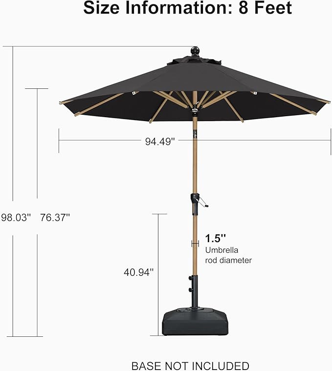 PURPLE LEAF 8 Feet Patio Umbrella Outdoor Table Umbrella Aluminum Market Umbrella with Push Button Tilt & 8 Sturdy Ribs and Crank Round Sun Umbrella for Garden Patio Balcony, Black
