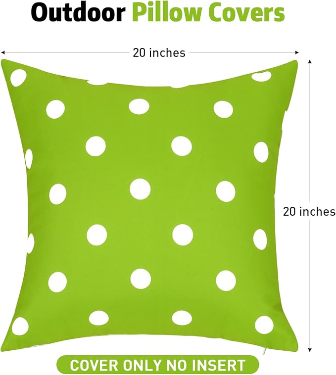 SquarePie Pack of 2 Outdoor Pillow Covers, Waterproof Decorative Throw Pillowcase Shell, Garden Cushion Shams Cases for Spring Patio Couch Balcony Bench,20x20 inch Green Polka Dot