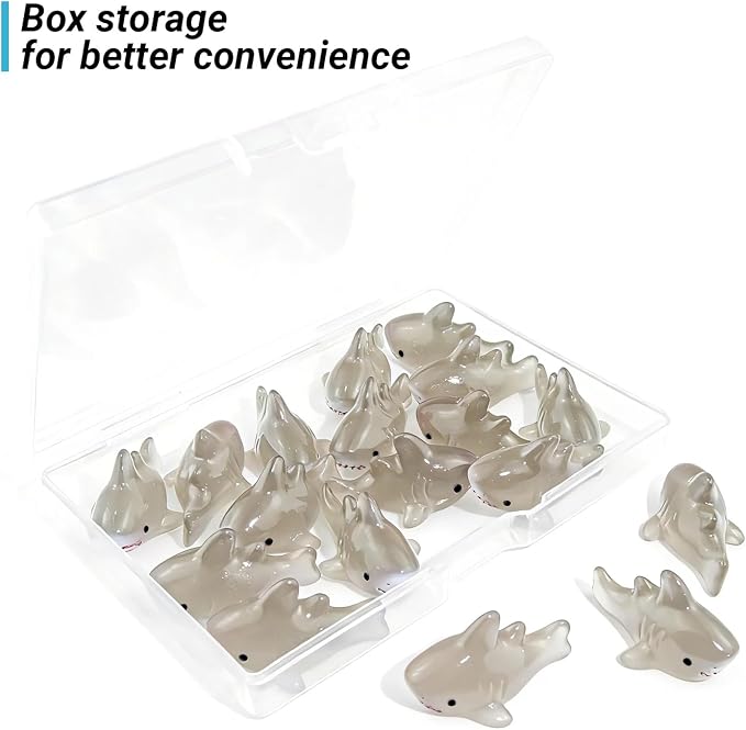 18Pcs Great White Shark Resin Statue, Mini Sharks for Terrarium Decor, Garden Landscapes, Moss Scenes, Desk Miniatures, Whale Shark Decor Resin Art, Miniature Animal Figure Collectible