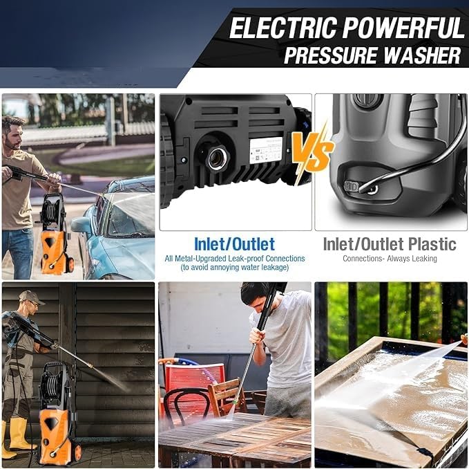 Electric Pressure Washer 5000 PSI Portable Power Washer with 33FT Pipe, 4 Nozzle Set for Home/Cars/Fences/Windows, Orange