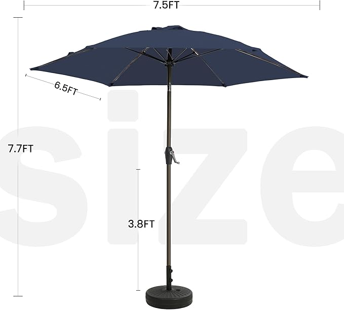 7.5FT Large Outdoor Patio Umbrella with Crank & Tilt - Durable Market Umbrella for Outdoor Patio with 6 Fiberglass Ribs for Poolside,Deck,Yard,Garden