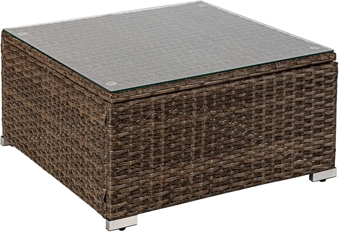 HOMPUS Outdoor Patio Furniture Brown Wicker Coffee Table for Sectional Sofa