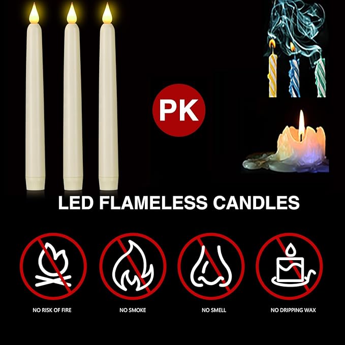 Flameless Taper Candles with Remote Control,9pack Dripless Plastic LED Candles,Flickering Battery Operated,9.2'’Classic Tall Candle for Wedding, Party,Halloween,Christmas,Home Decor (Ivory)